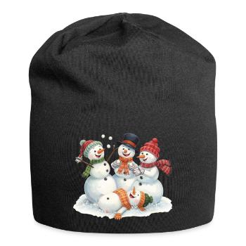 Quatre bonshommes de neige rieurs en pleine bataille de boules de neige - Bonnet en jersey - noir - Devant