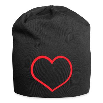 Roter Herzumriss Minimalismus - Jersey-Beanie - Schwarz - Vorne