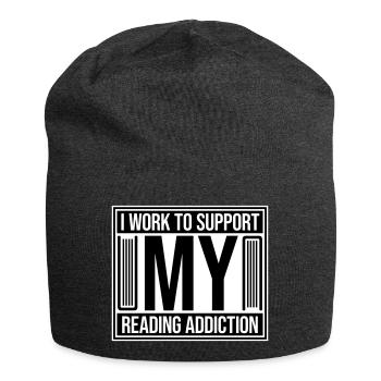 I Work To Support My Reading Addiction Bücher Logo - Jersey-Beanie - Anthrazit - Vorne