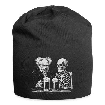 Arthur Schopenhauer trinkt Bier mit Skelett - Jersey-Beanie - Schwarz - Vorne
