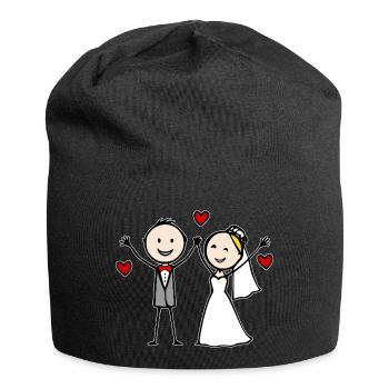Hochzeitspaar Cartoon fröhlich - Jersey-Beanie - Schwarz - Vorne