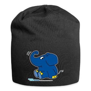 Der Elefant - sitzend - Jersey-Beanie - Schwarz - Vorne