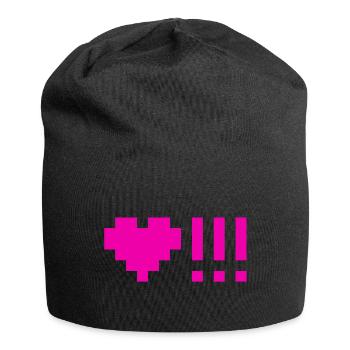 Herzen mit drei Ausrufezeichen - Jersey-Beanie - Schwarz - Vorne