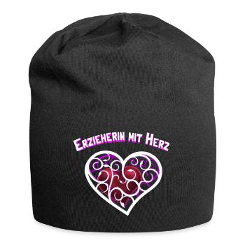 Erzieherin mit Herz - Jersey-Beanie - Schwarz - Vorne