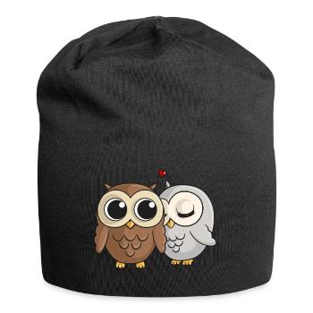 Verliebte Comic Eulen - Jersey-Beanie - Schwarz - Vorne