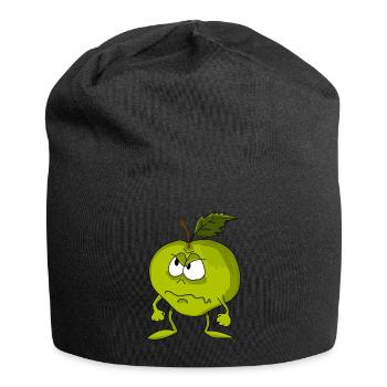 Grimmiges grünes Apfelgesicht - Jersey-Beanie - Schwarz - Vorne