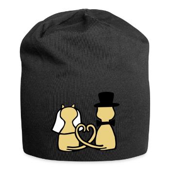 Katzen Hochzeit - Jersey-Beanie - Schwarz - Vorne