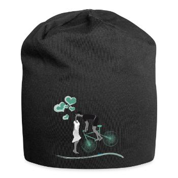 Bicycle Couple Heart Balloons Love knows no bounds - Jersey Beanie - black - Front