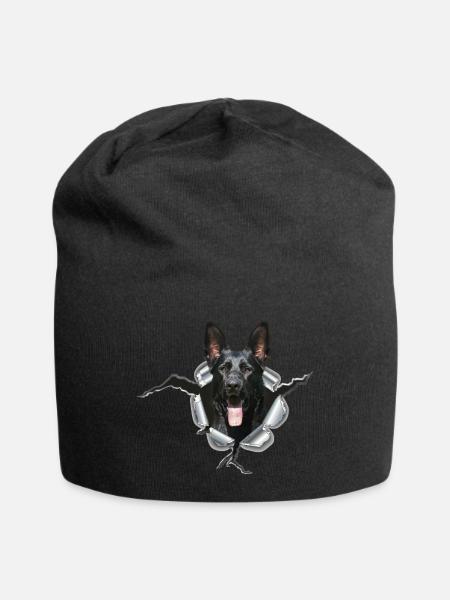 Schwarzer Schäferhund im Metall Loch - Jersey-Beanie - Schwarz