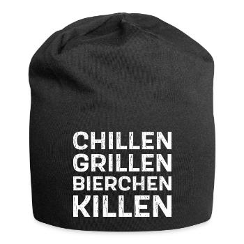 Chillen Grillen Bierchen Killen – Grillparty - Jersey-Beanie - Schwarz - Vorne