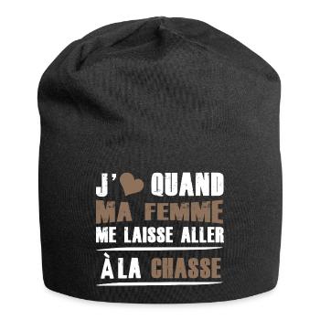 j'aime quand ma femme me laisse aller a la chasse - Bonnet en jersey - noir - Devant