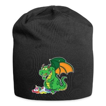 Lustiger Drache - Drache frisst Einhorn - Jersey-Beanie - Schwarz - Vorne