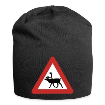 Norwegian reindeer warning sign - Jersey Beanie - black - Front