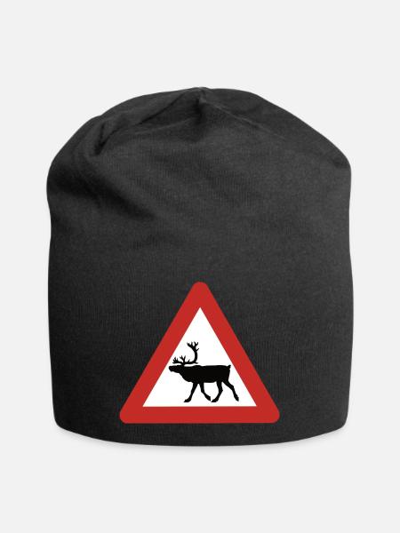 Warnschild für norwegische Rentiere - Jersey-Beanie - Schwarz