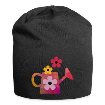 Red watering can with flowers - Jersey Beanie - black - Front