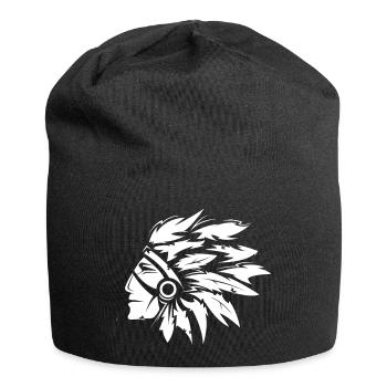 Indian Chief Head Illustration Graphic Art - Jersey Beanie - black - Front
