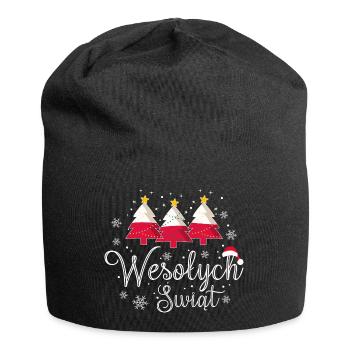 Wesolych Swiat Weihnachtsbäume Polnische Flagge - Jersey-Beanie - Schwarz - Vorne