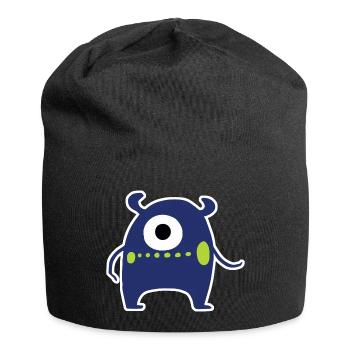 Navy Blue Cyclops Monster | Cute Chibi Alien  - Jersey Beanie - black - Front
