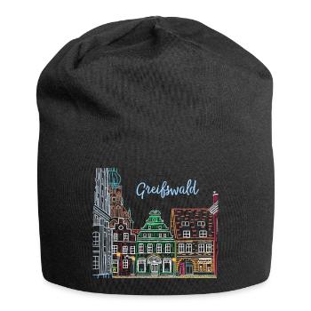 Greifswald, Colombages à Fischmarkt, Allemagne de l'Est - Bonnet en jersey - noir - Devant