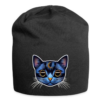 Katze mit Mondraum und Kosmos - Jersey-Beanie - Schwarz - Vorne