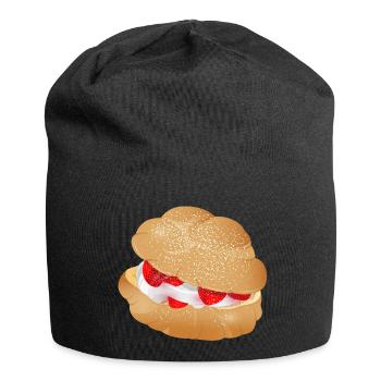 Cream puff stuffed with cream and strawberries - Jersey Beanie - black - Front