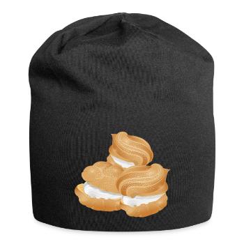 Illustration of three filled cream puffs - Jersey Beanie - black - Front