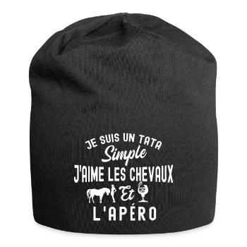 j aime les chevaux et apéro / tata cavalière - Bonnet en jersey - noir - Devant