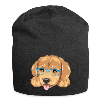 Lustiger Golden Retriever Welpe mit blauer Brille - Jersey-Beanie - Anthrazit - Vorne