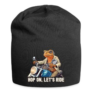 A Frog Riding a Motorcycle : Hop on, Let's Ride. - Jersey Beanie - black - Front