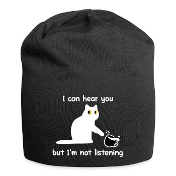 Drôle de chat, je t’entends mais je n’écoute pas - Bonnet en jersey - noir - Devant