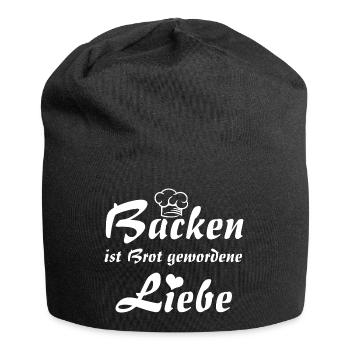Backen ist Liebe mit Bäckermütze und Herz - Jersey-Beanie - Schwarz - Vorne