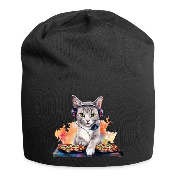 Outer Space Cat Pizza Disc Jockey - Interstellar - Jersey Beanie - black - Front