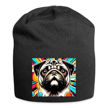 Mopshund Pop Art - Jersey-Beanie - Schwarz - Vorne