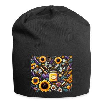 Lebhaftes, farbenfrohes Kunstwerk mit Bienen - Jersey-Beanie - Schwarz - Vorne