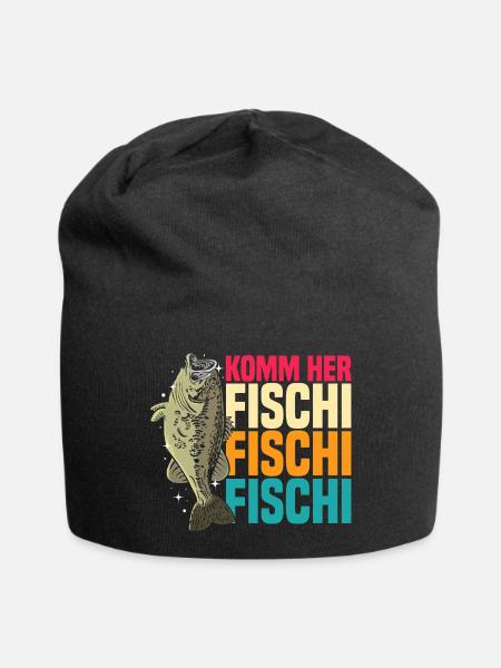 Komm her Fischi Fischi Fischi Spruch Angeln - Jersey-Beanie - Schwarz