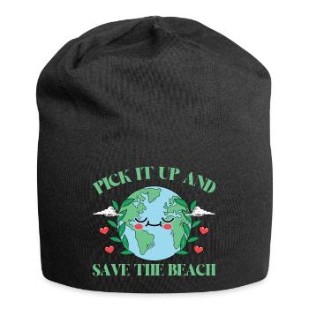 Badestrand & Meer plastikfrei gegen Verschmutzung - Jersey-Beanie - Schwarz - Vorne