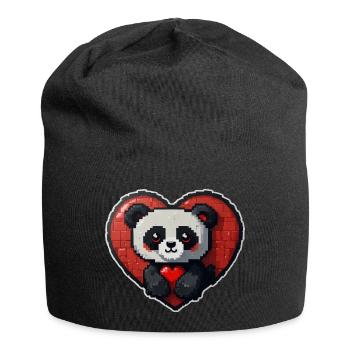 Pixel-Panda mit großem Herz - Jersey-Beanie - Schwarz - Vorne