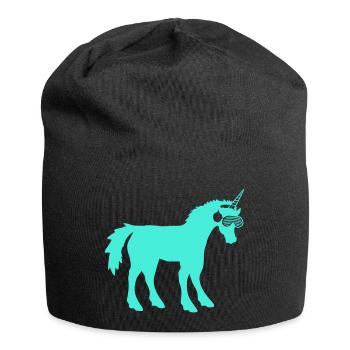 Cooles Cyan DJ Einhorn Fabelwesen Party Club Musik - Jersey-Beanie - Schwarz - Vorne