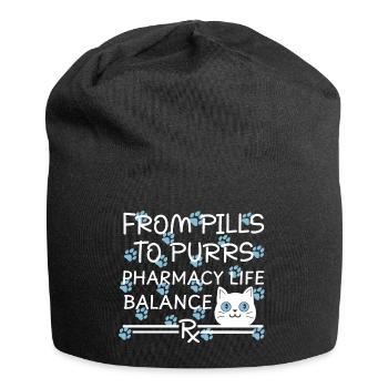 Pharmacy Cat Pills to Purrs Blue-White - Jersey Beanie - black - Front