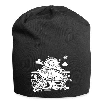 Surfer Girl Cartoon - Jersey Beanie - black - Front