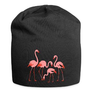 Lebendige Flamingowiese Illustration - Jersey-Beanie - Schwarz - Vorne