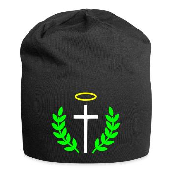 christliches-kreuz-heiligenschein-lorbeer-1 - Jersey-Beanie - Schwarz - Vorne