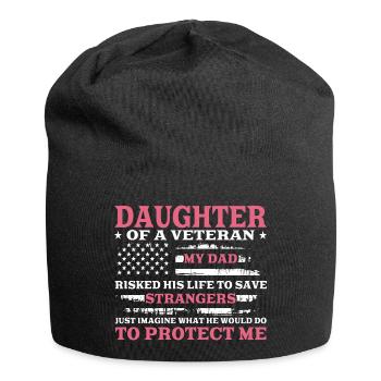 Daughter of a Veteran US Flag Pink - Jersey Beanie - black - Front