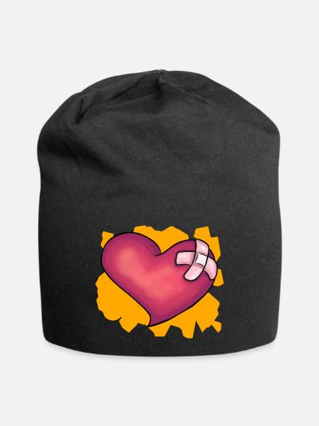 Patched Heart - Jersey-Beanie - Schwarz