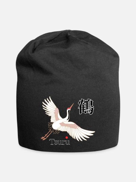 Tsuru Flying Art Kanji - Jersey Beanie - black