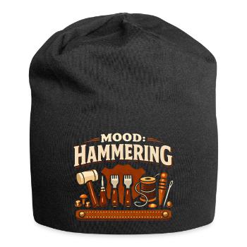 Stimmung: Hämmern | Lederwerkzeug - Jersey-Beanie - Schwarz - Vorne
