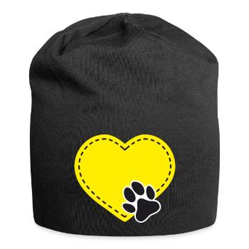 Customizable yellow heart with dog paw - Jersey Beanie - black - Front