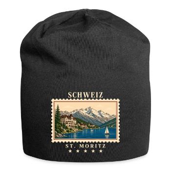 Schweiz St. Moritz Vintage Reisemarke - Jersey-Beanie - Schwarz - Vorne