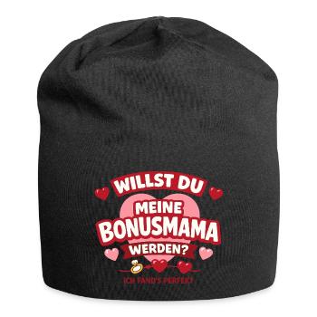 Willst du meine Bonusmama werden? Herzensfrage - Jersey-Beanie - Schwarz - Vorne