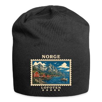 Norwegen Lofoten Vintage Reisemarke - Jersey-Beanie - Schwarz - Vorne